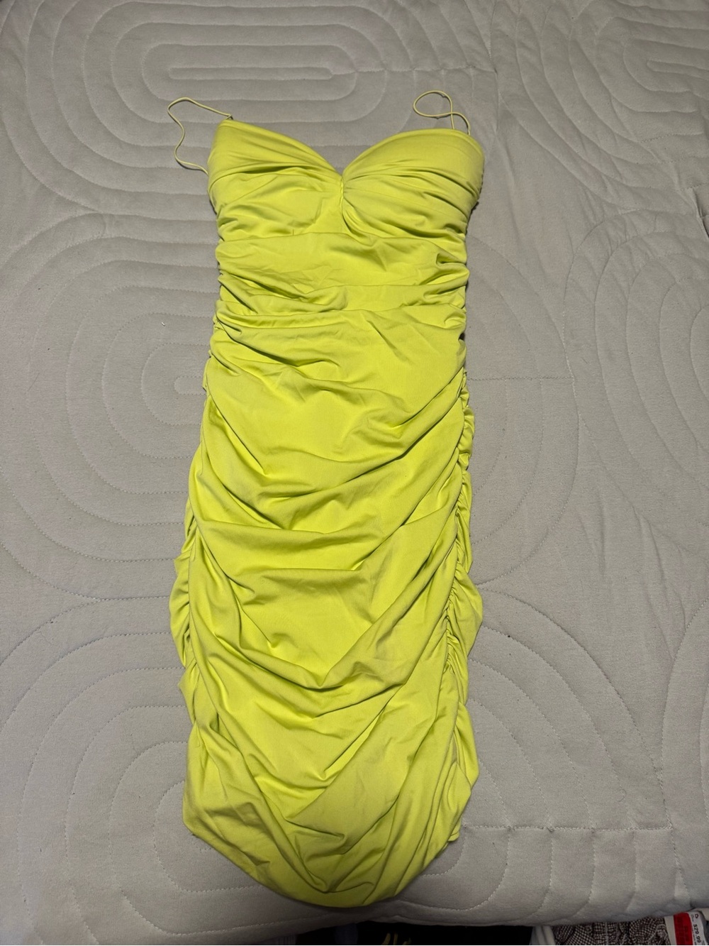 Oh Polly Ruched Bodycon Dress in Neon Yellow